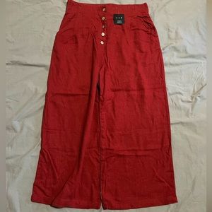 U2B cropped linen wide leg button up pants, size M, colour: Red